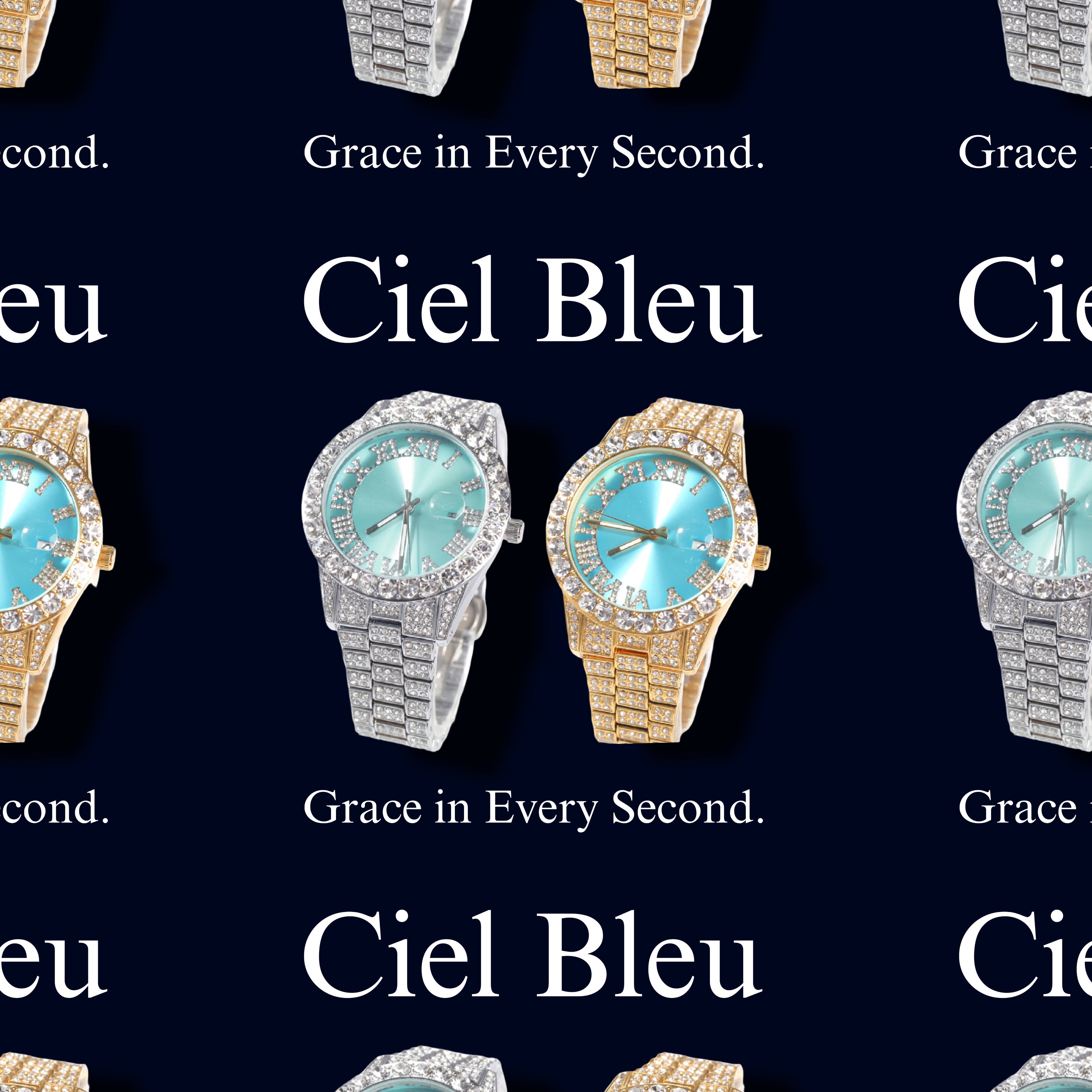 Ciel Bleu – Gold & Silver Icy Blue Timepiece