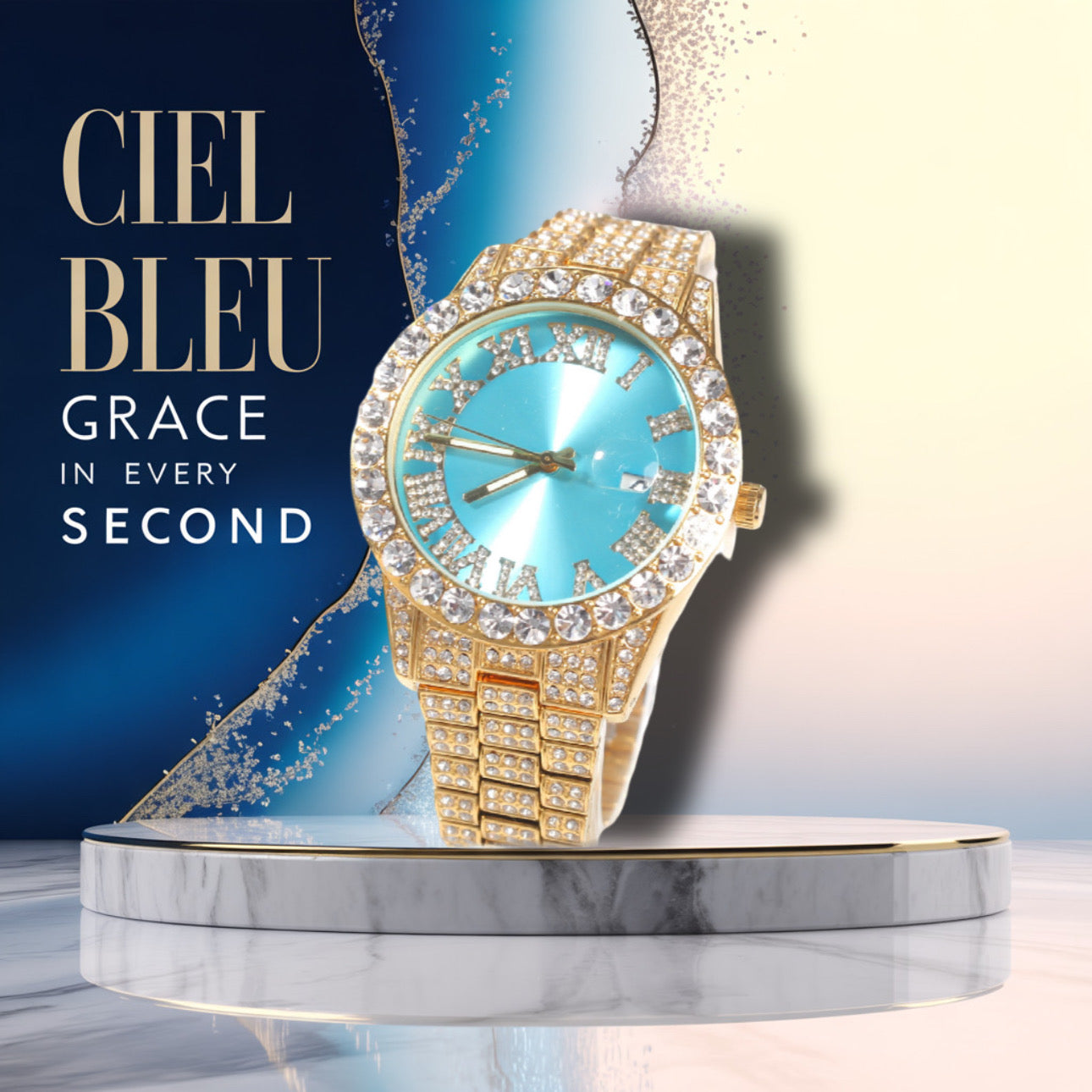 Ciel Bleu – Gold & Silver Icy Blue Timepiece