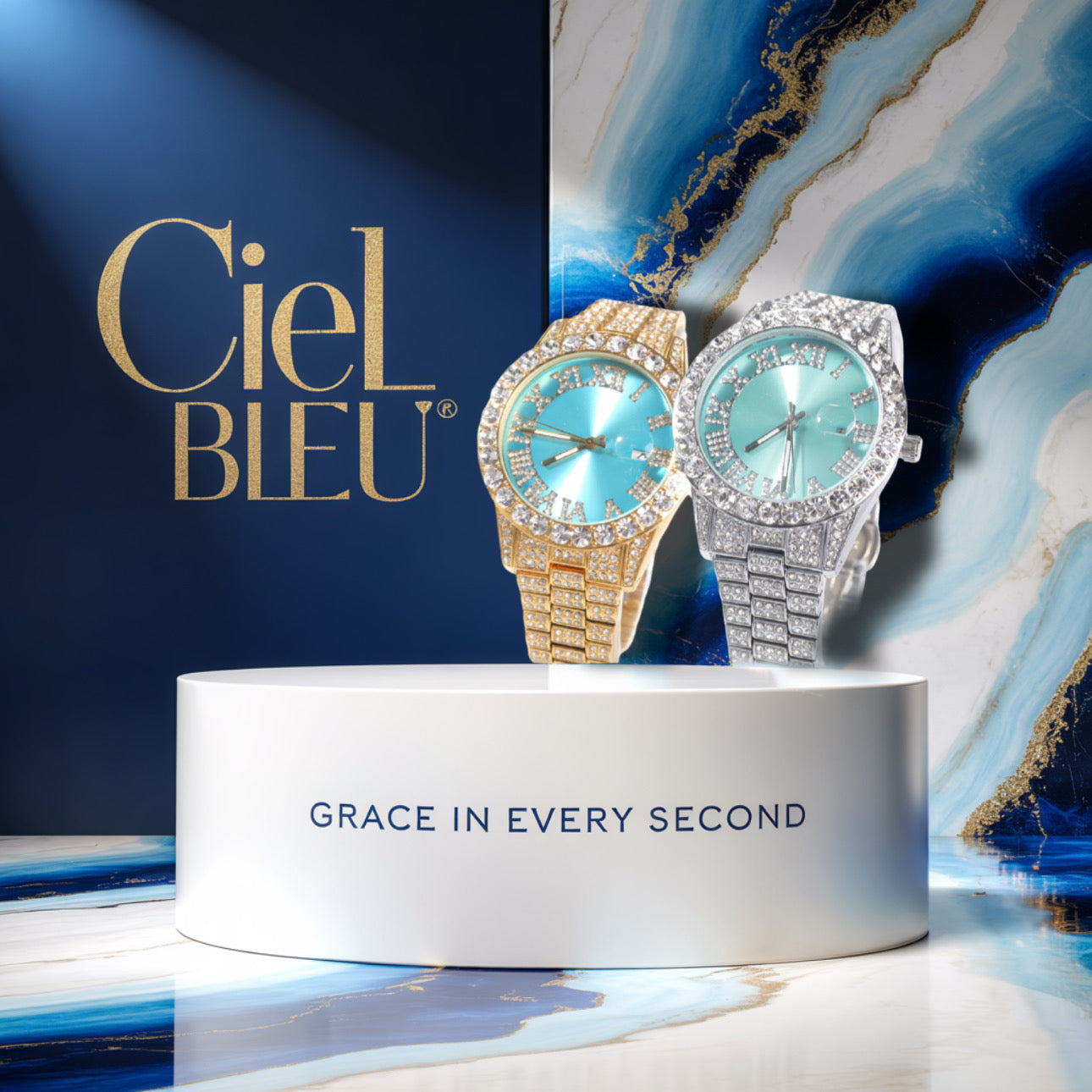 Ciel Bleu – Gold & Silver Icy Blue Timepiece