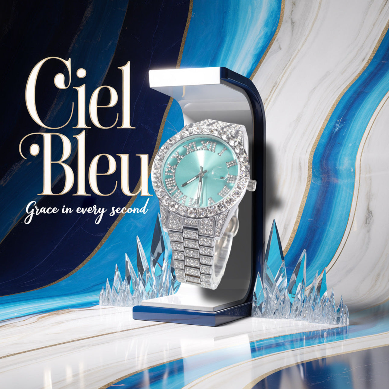 Ciel Bleu – Gold & Silver Icy Blue Timepiece