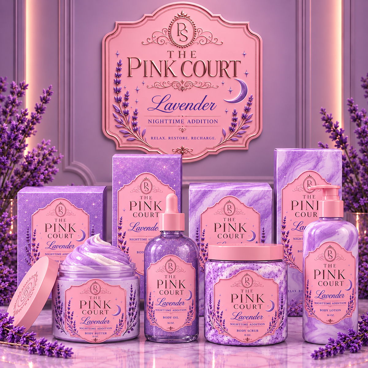 The Pink Court Lavender Nighttime Edition Skincare Collection