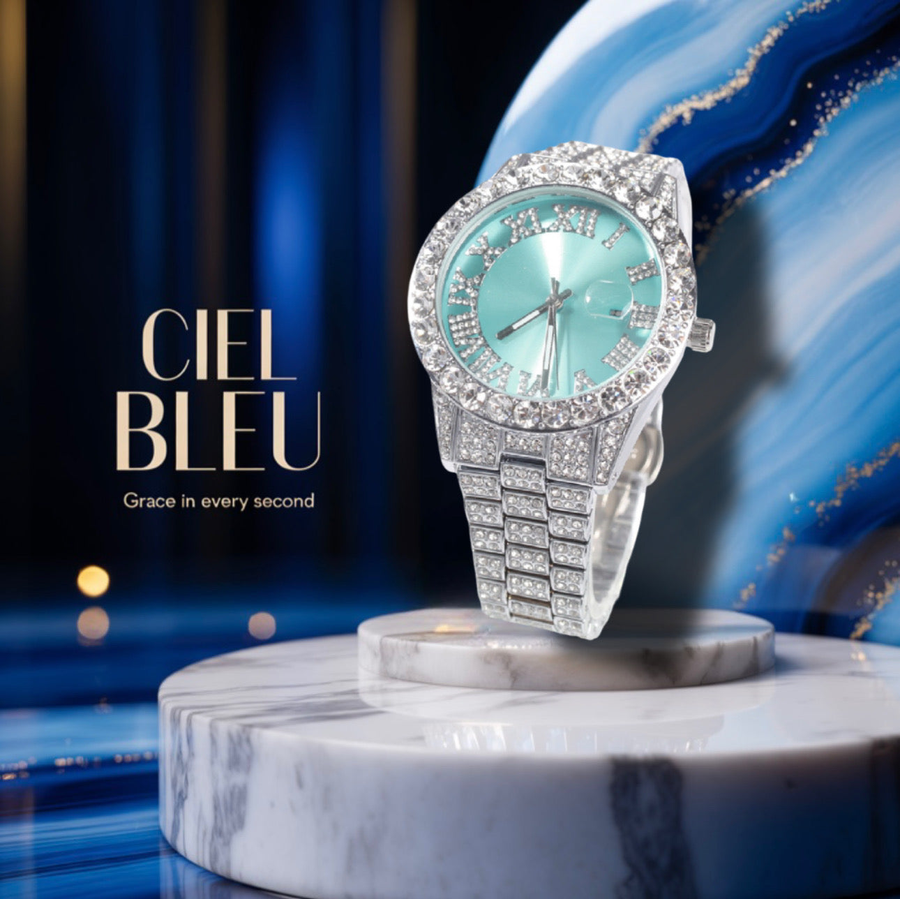 Ciel Bleu – Gold & Silver Icy Blue Timepiece